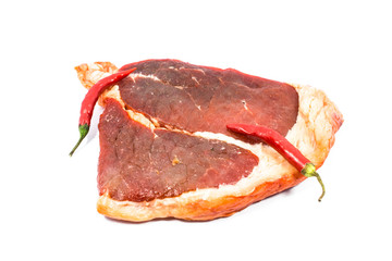 Cut of beef steak on white Isolated