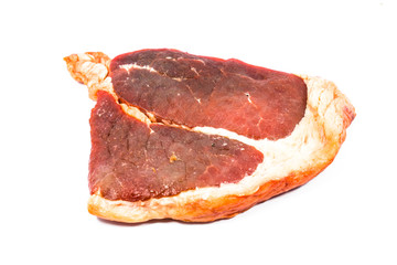 Cut of beef steak on white Isolated