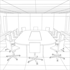 Interior office meeting room. Tracing illustration of 3d