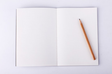 Open notebook on white background