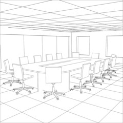 Interior office meeting room. Tracing illustration of 3d