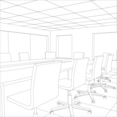 Interior office meeting room. Tracing illustration of 3d