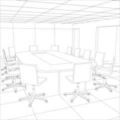 Fototapeta na wymiar Interior office meeting room. Tracing illustration of 3d