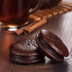 chocolate cookies on table teatime concept
