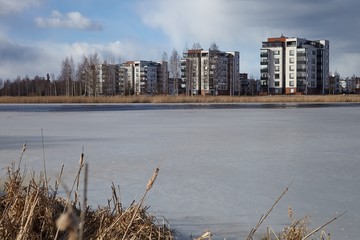 Apartment houses by the lake