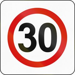 Polish traffic sign indicating a zone with reduced traffic and a speed limit of 30 kilometers per hour
