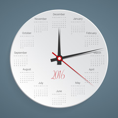 Creative calendar for 2016 in the form of hours, Vector