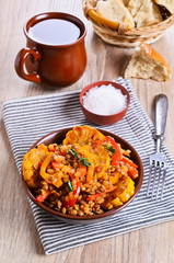 Lentils with paprika and corn