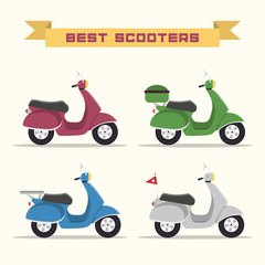 Set of vector retro scooters