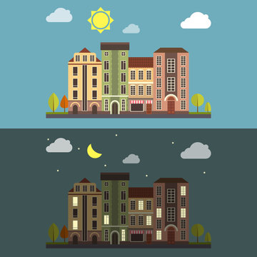 Day and Night Cityscape Vector landscape