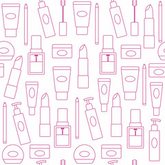 Seamless background with cosmetics icons