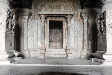 Statue of Buddha on Ellora caves near Aurangabad in India