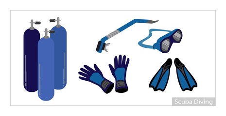 Set of Underwater Diving Equipment on White Background