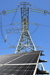 Solar energy panels with electricity pylon
