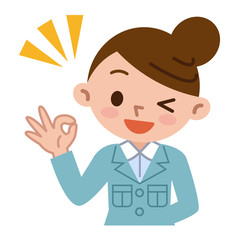 OKサインの若い女性　作業着