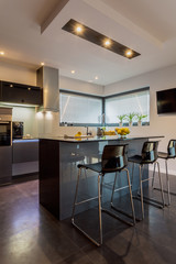 Kitchen island and dining room
