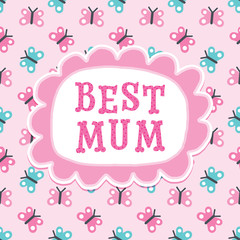 cute mothers day or birthday card best mum butterflies pink