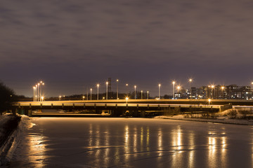 Highway Bridge in West Toronto at Night