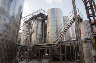 Fototapeta na wymiar Wine Factory Aluminum Barrels