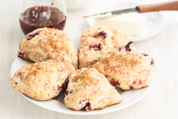 Classic bakery, cream scones with cherry