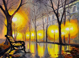 Oil painting of autumn street, art work © Fresh Stock