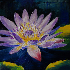 oil painting - purple lotus flower, abstract drawing, made in th - obrazy, fototapety, plakaty