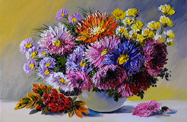 Oil painting on canvas - still life flowers on the table, art wo - 80863931