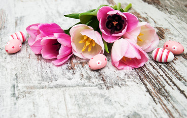 Pink tulips and easter eggs