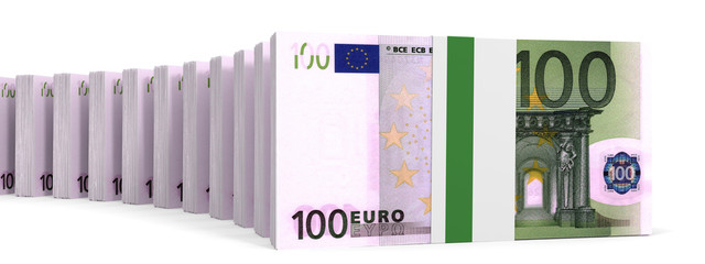 Stacks of money. One hundred euros.
