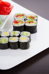 Japanese tasty sushi set on white plate