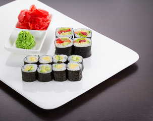 Japanese tasty sushi set on white plate