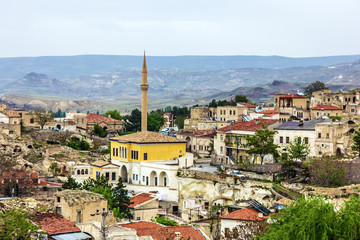View on mosque in town Mustafa Pasha, Cappadocia, Turkey