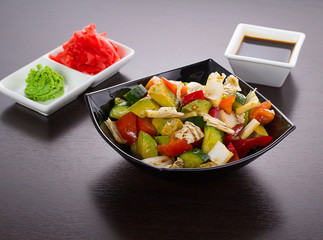 salad of tomatoes, cucumbers, asparagus, red pepper