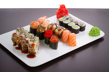 Japanese tasty sushi set on white plate