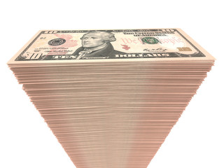 Stack of banknotes. Ten dollars.