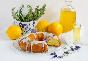 Lemon Cake with homemade limoncello and lavander