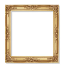 The antique gold frame on the white background