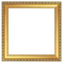 The antique gold frame on the white background