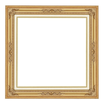 The antique gold frame on the white background