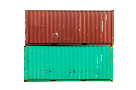 Old freight shipping container isolated on white