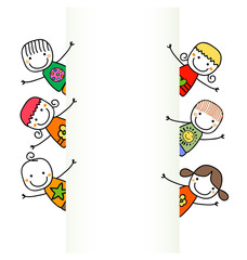 happy kiids with banner