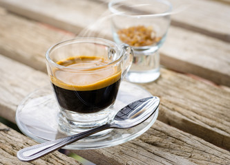 Espresso coffee  cup on wooden table