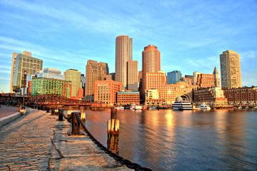 Fototapeta na wymiar Boston Skyline with Financial District and Boston Harbor