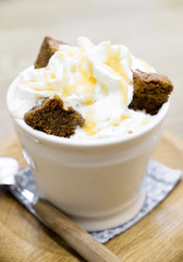 Brownie with ice cream, whipped cream and a caramel