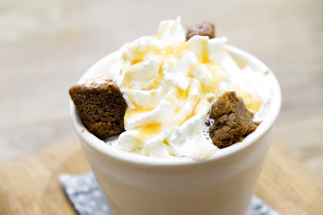 Brownie with ice cream, whipped cream and a caramel