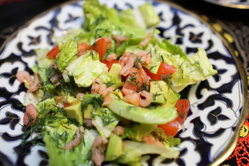 Plate with shrimp salad