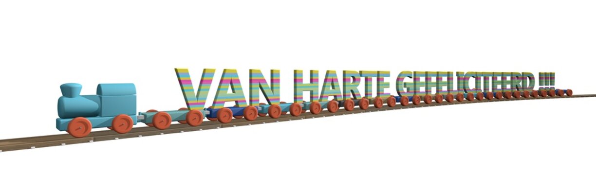 Houten trein met tekst - van harte gefeliciteerd