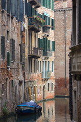 balcones and speedboat in Venice in Italy