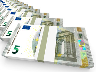 Stacks of money. Five euros.