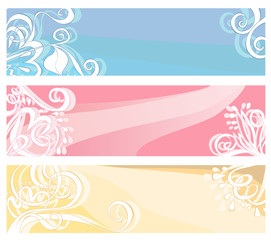 Banners in pastel colors with floral elements and swirls